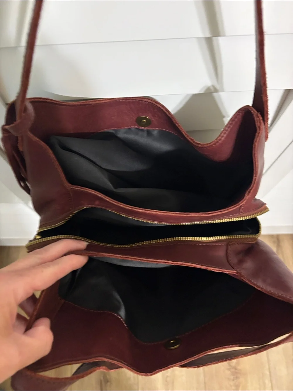 Margot New York Burgundy Genuine Leather Hobo Shoulder Bag with Tassel